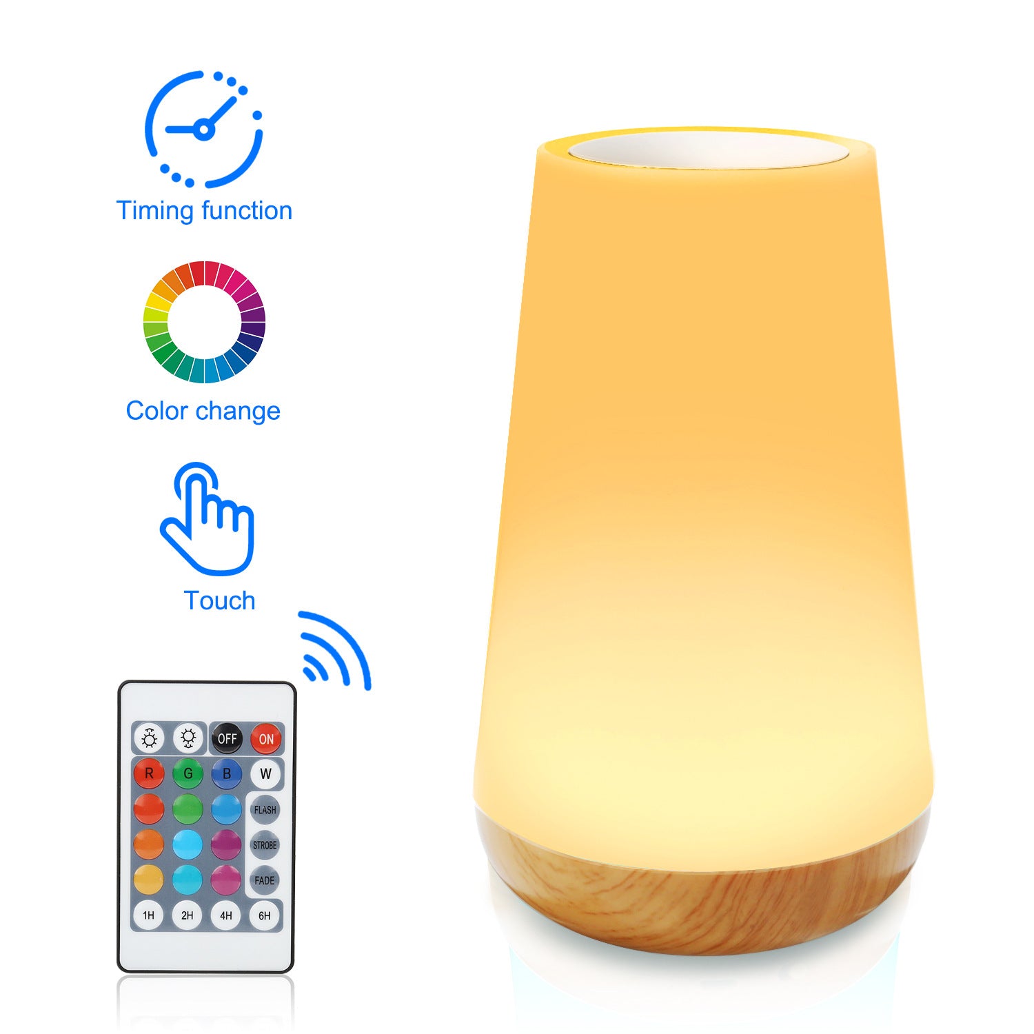 Lampe de chevet créative à télécommande tactile en grain de bois, lampe de table créative, lampe de chevet de chambre à coucher, lumière d'ambiance arc-en-ciel