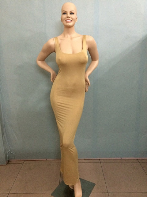 Robe simple, élégante et sexy pour femmes, col rond, sans manches, slim, maxi, très extensible, débardeur, printemps-été, robe longue fine