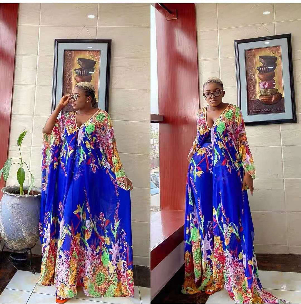 Ensemble deux pièces cardigan en mousseline de soie et pantalon ample, robe africaine