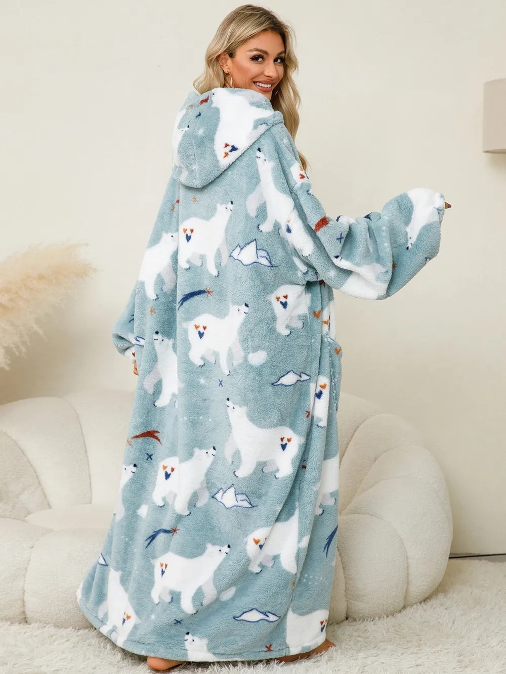 Pocketed Long Sleeve Hooded Lounge Dress
