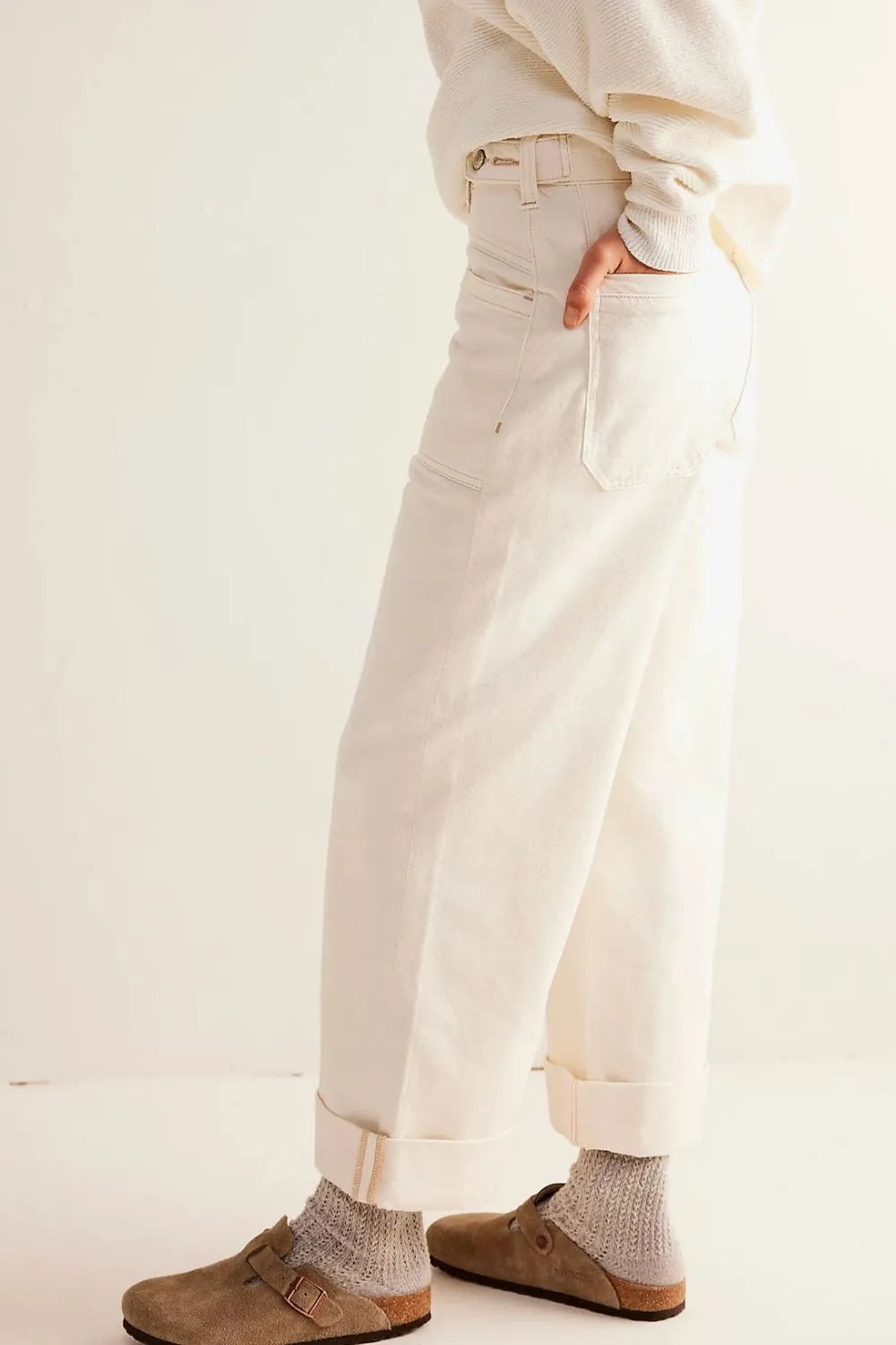 Pantalon Jean large délavé avec poches