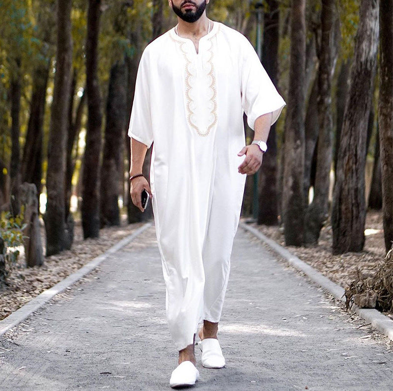 Robe Qamis pour homme, ample, décontractée à col en V et manches mi-longues
