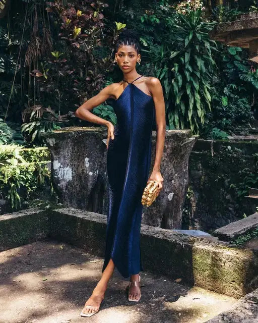 Robe longue dos nu à franges dorées et argentées pour femme, tenue moulante sexy sans manches, nouvelle collection élégante de soirée