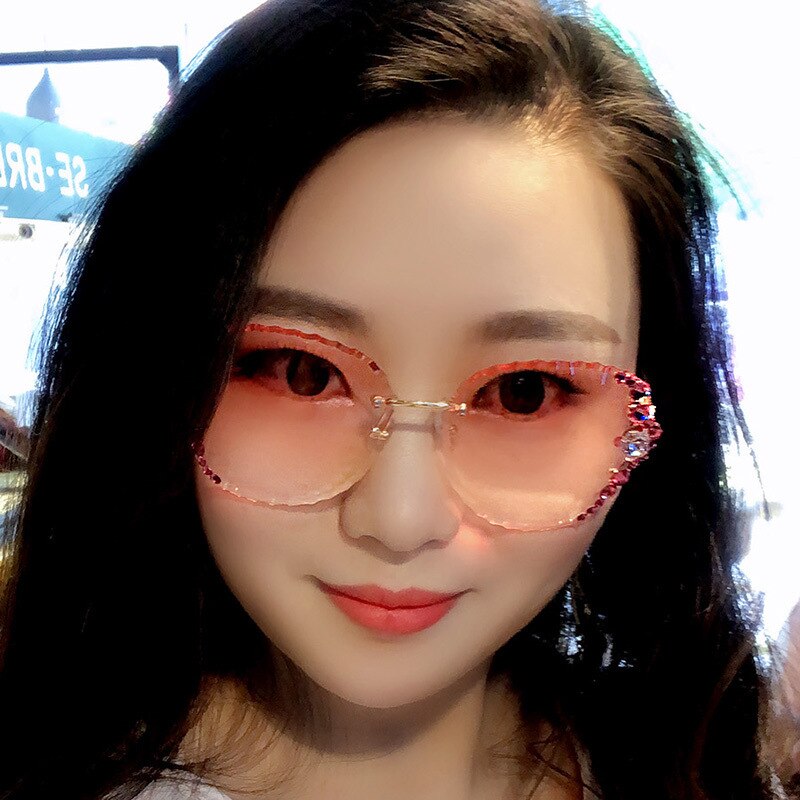 Lunettes de soleil tendance sans monture pour femmes, verres solaires de luxe à strass, style vintage, verres scintillants, verres UV400