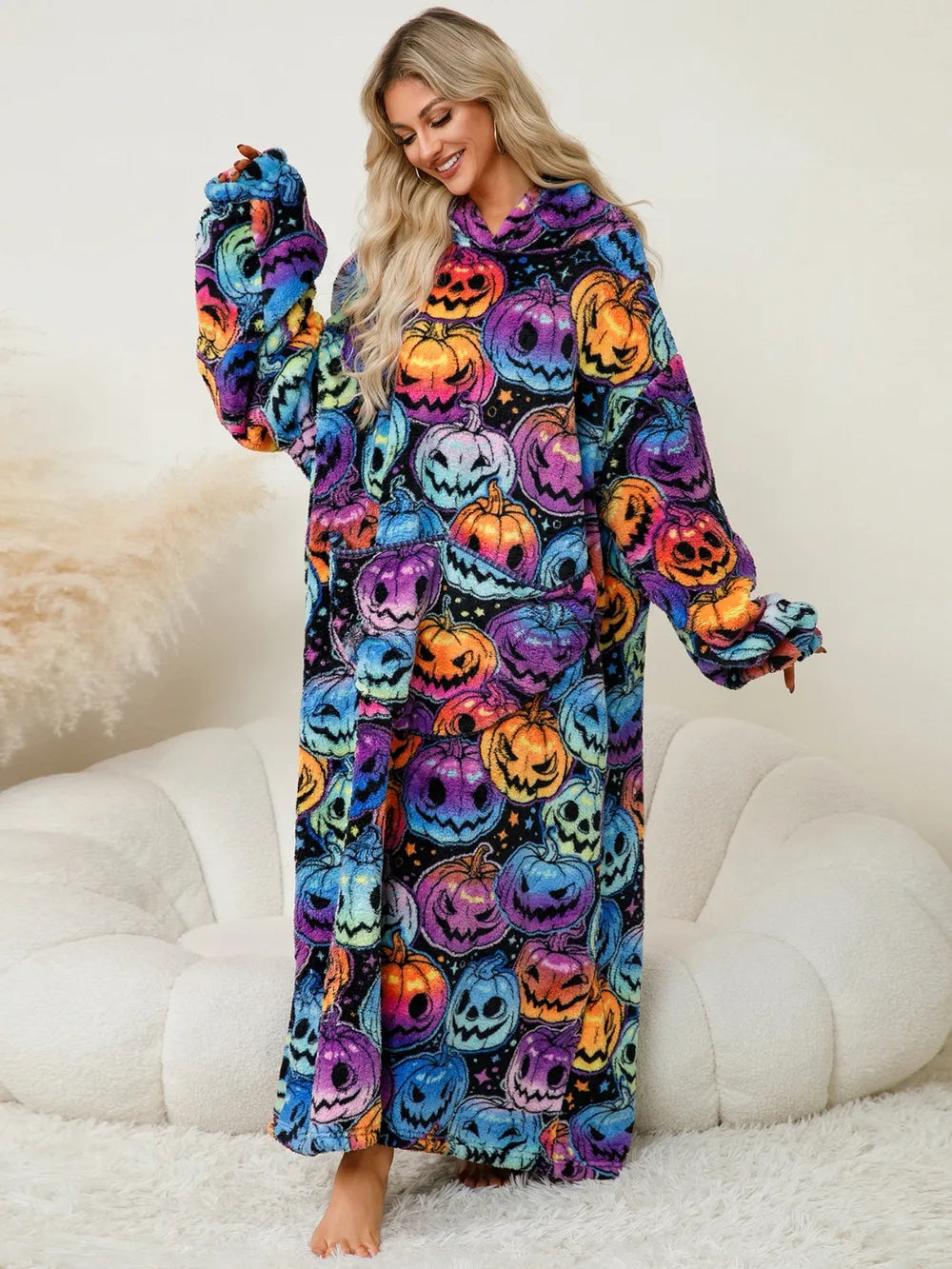 Pocketed Long Sleeve Hooded Lounge Dress