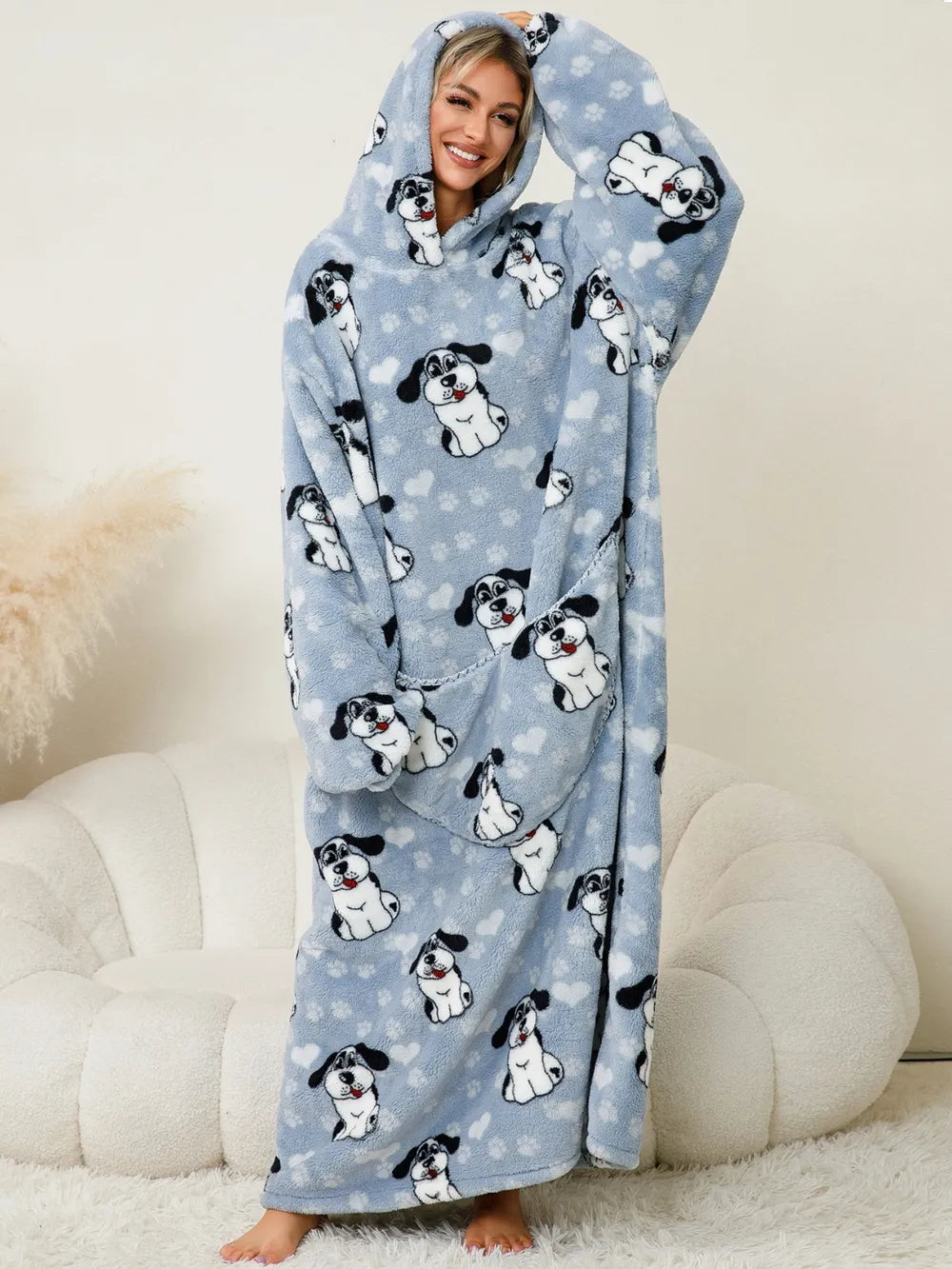 Pocketed Long Sleeve Hooded Lounge Dress