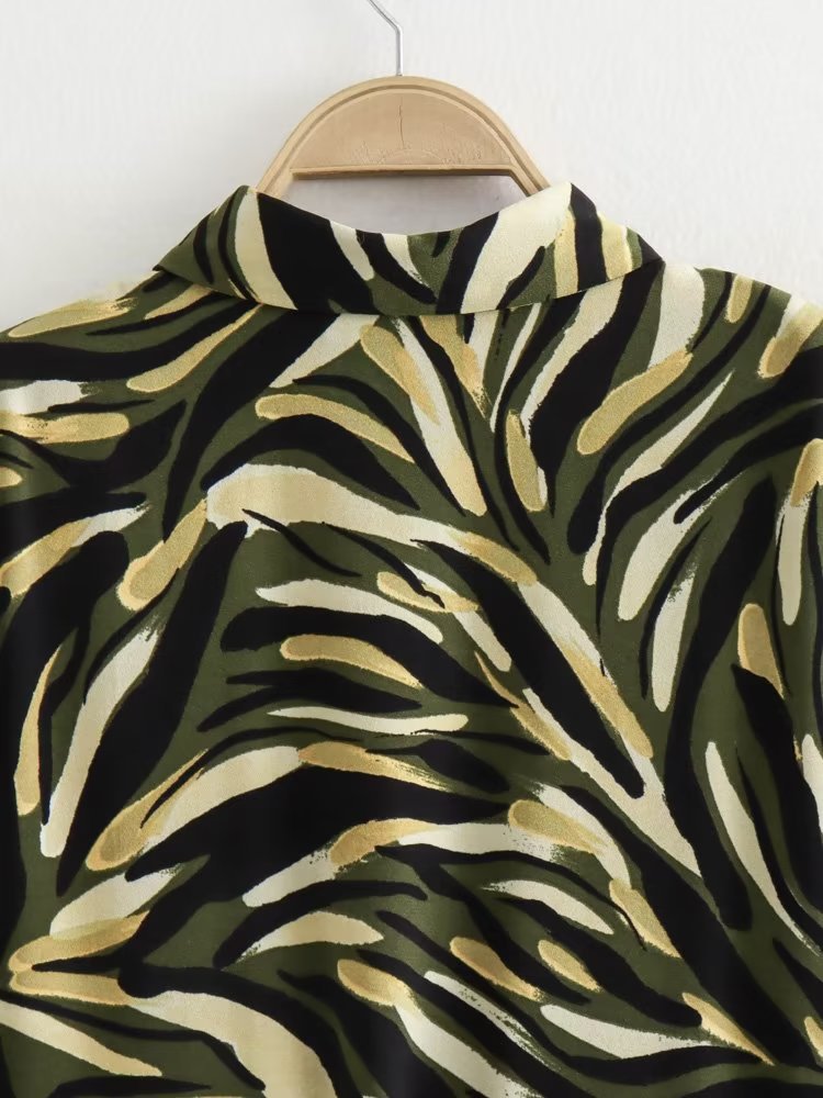 Robe mi-longue plissée ample à col rond et manches au poignet pour femme, style rétro d'automne, imprimée, décontractée