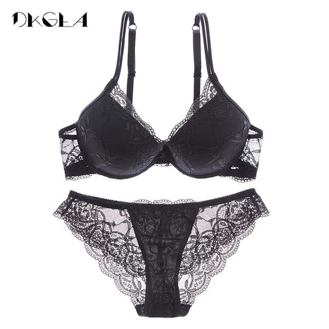 Ensemble de sous-vêtements en coton épais pour femmes, soutien-gorge super froncé, soutien-gorge sexy noir, culotte, lingerie en dentelle, bonnets A, B et C, soutien-gorge push-up