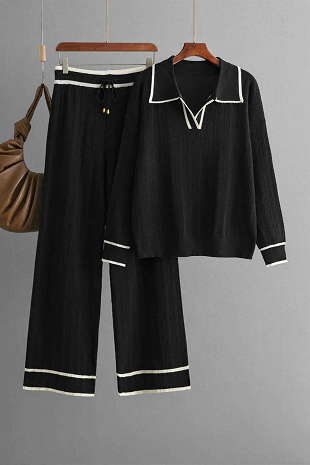 Ensemble pull-over à col Johnny et pantalon à cordon de serrage