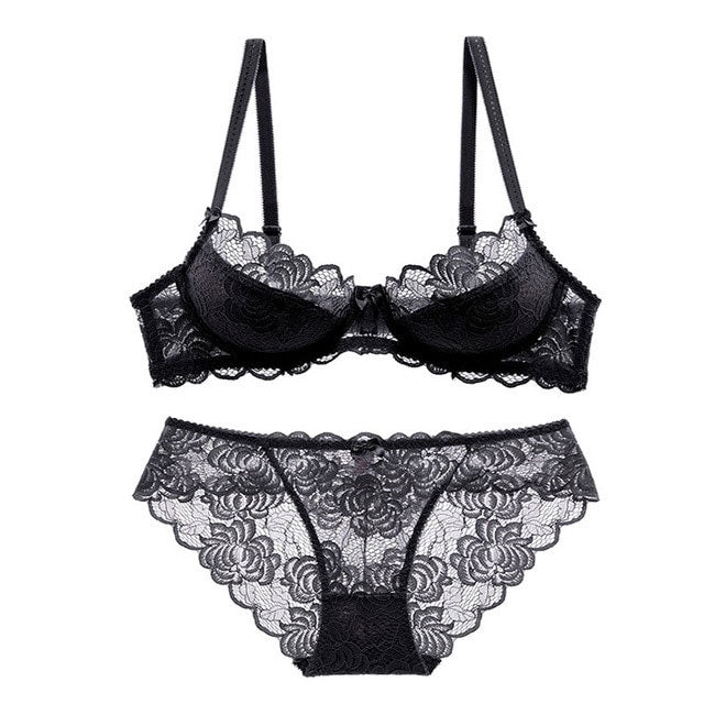 Ensemble de soutien-gorge sexy ultra-fin, grande taille, bonnet C et D, transparent, en dentelle brodée, gris