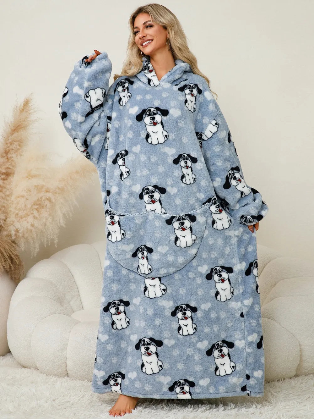 Pocketed Long Sleeve Hooded Lounge Dress