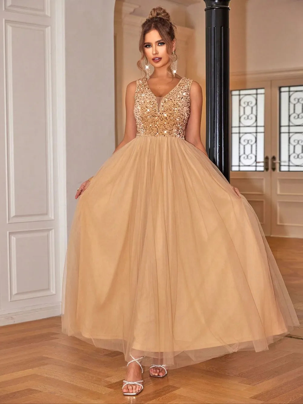 Robe trapèze en maille scintillante pour femme