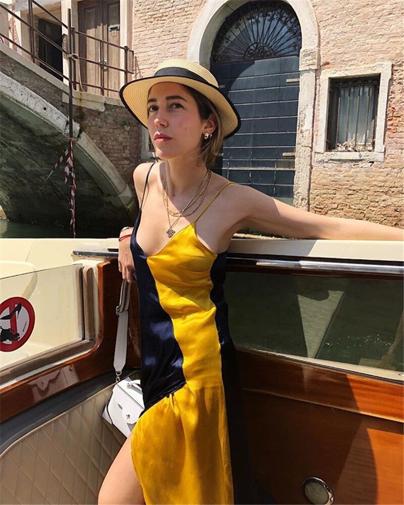 Robe à bretelles spaghetti en satin tendance pour femme, vêtement sexy et décontracté