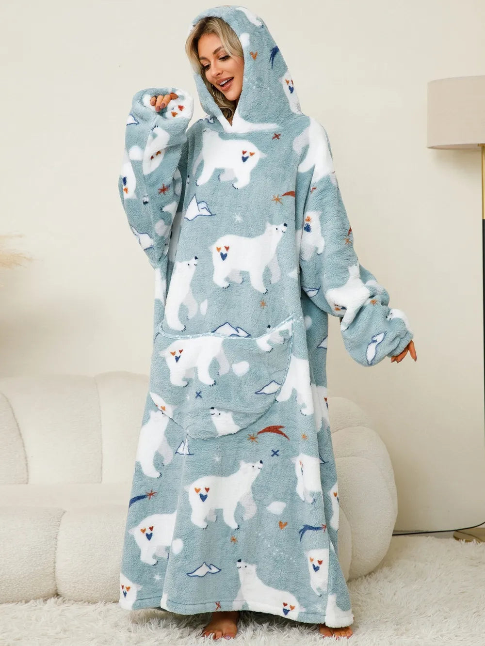 Pocketed Long Sleeve Hooded Lounge Dress
