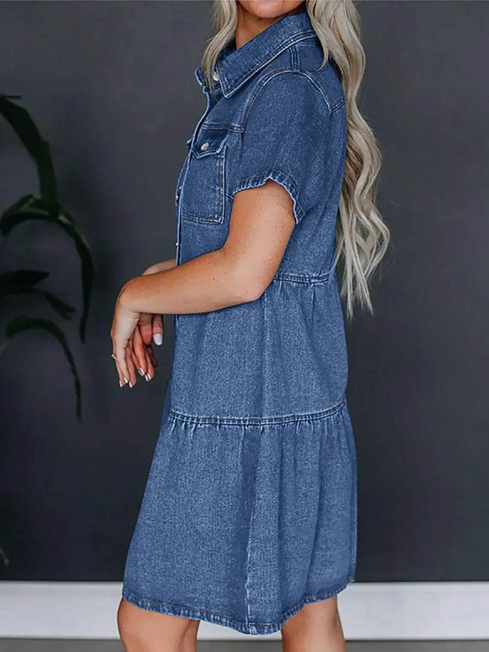 Robe en jean à poches, col boutonné, manches courtes Opération réussie