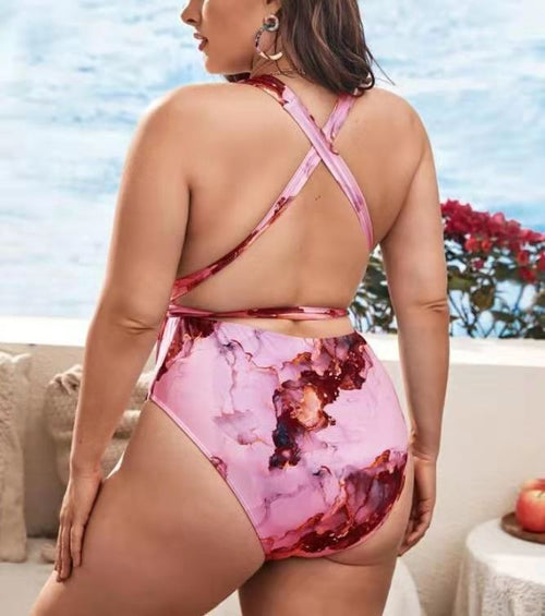 Bikini une pièce grande taille pour femme, imprimé tie-dye de haute qualité