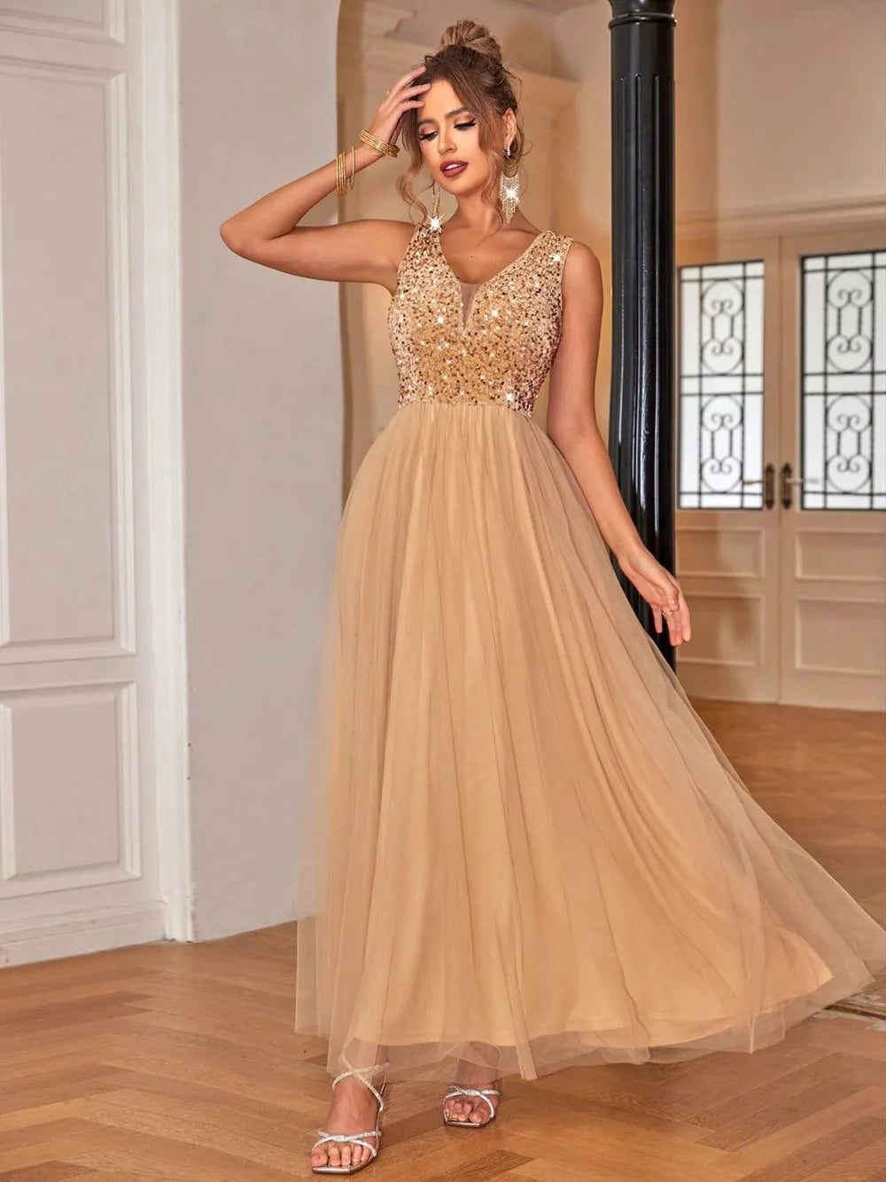 Robe trapèze en maille scintillante pour femme