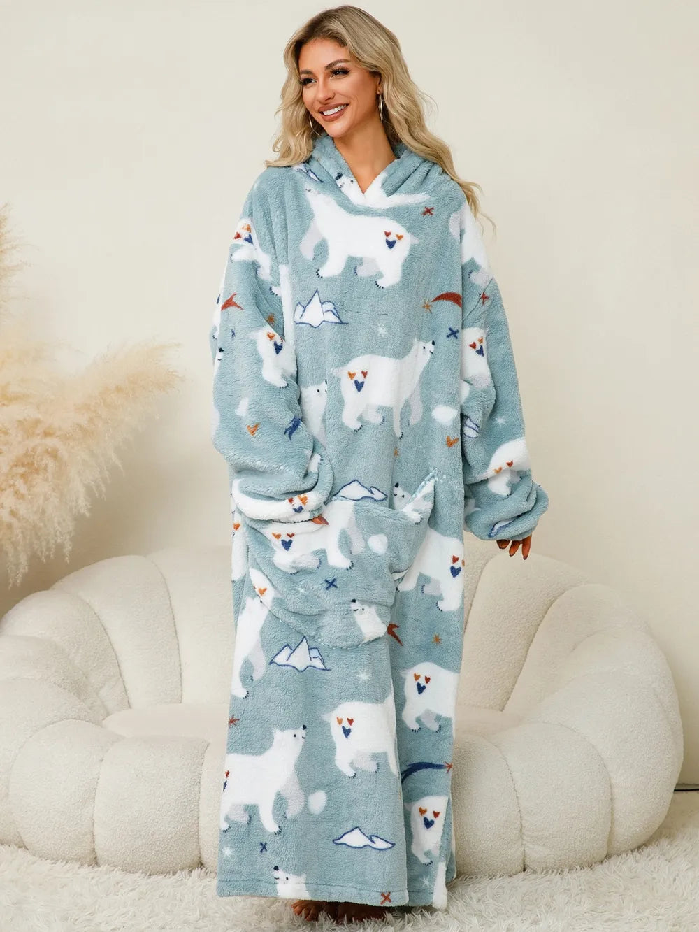Pocketed Long Sleeve Hooded Lounge Dress