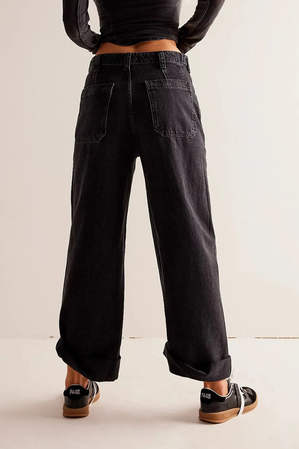 Pantalon Jean large délavé avec poches