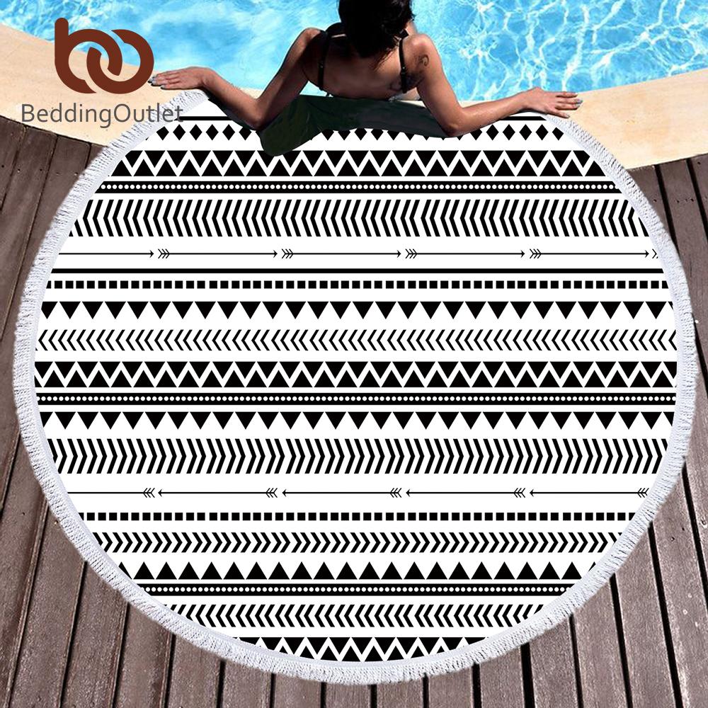 Serviette de plage ronde en microfibre pour adultes, serviette d'été à pompons, tapis de yoga, imprimée à la main, 150 cm