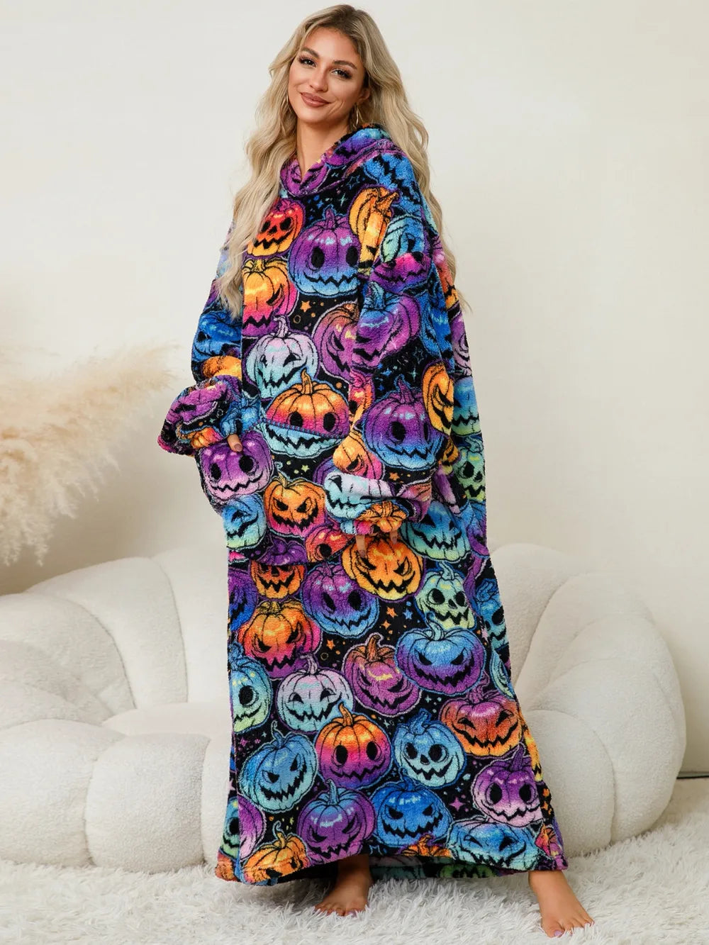 Pocketed Long Sleeve Hooded Lounge Dress