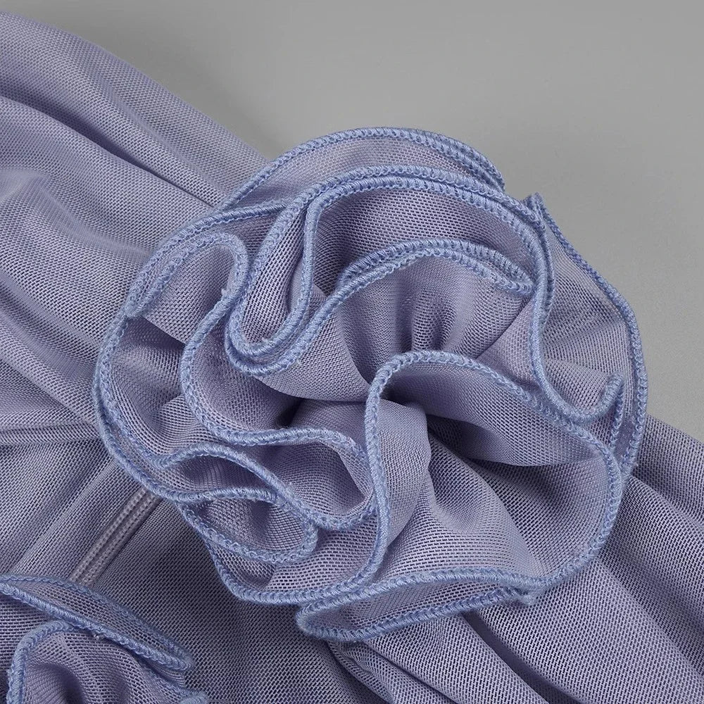 Robe longue sexy à fleurs 3D ajourée pour femme, élégante, épaules dénudées, sans manches, dos nu, robe de soirée
