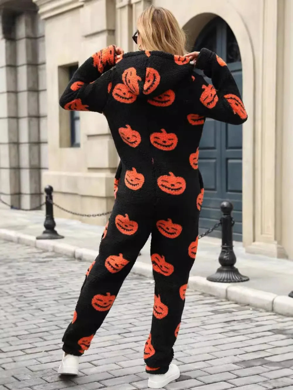 Pumpkin Half Zip Hooded Jumpsuit