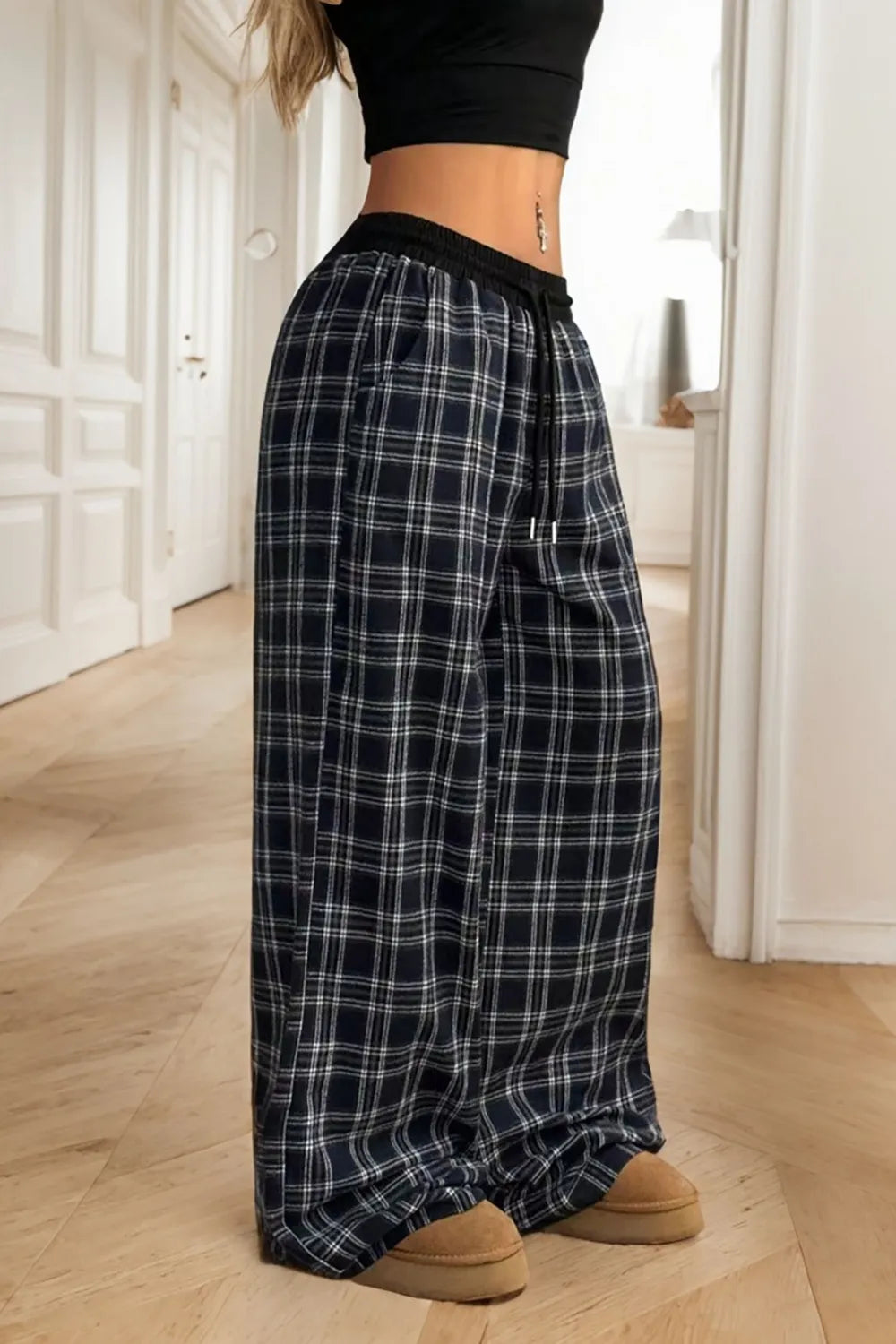 Pantalon large à carreaux