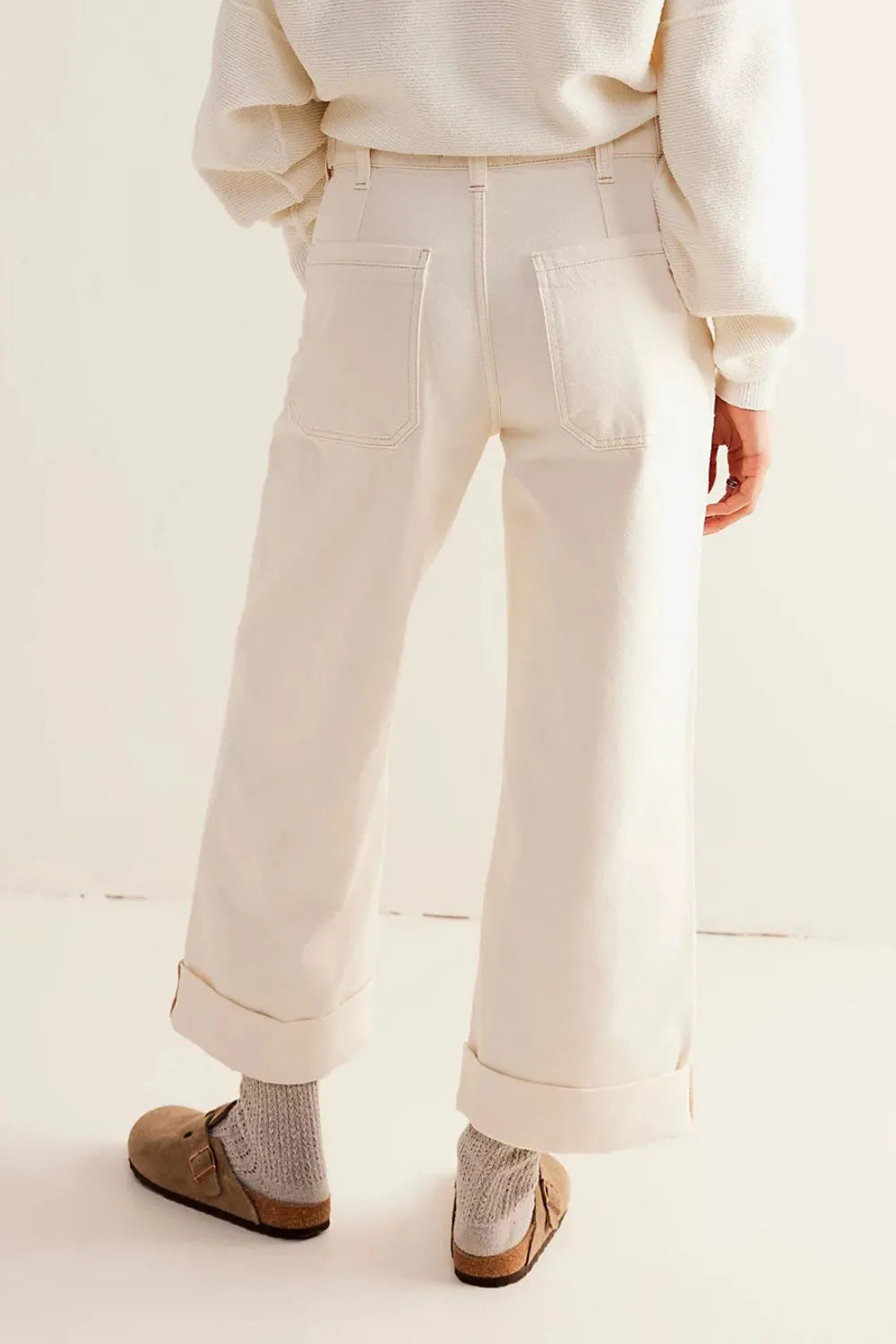 Pantalon Jean large délavé avec poches