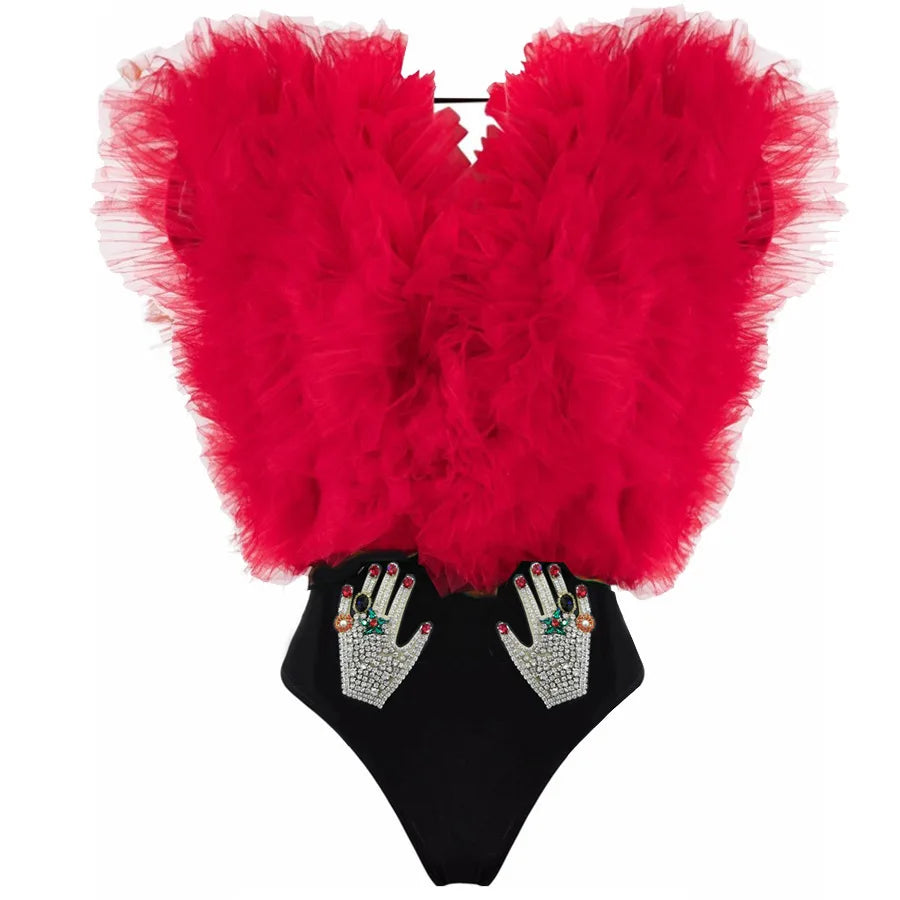 Body une pièce sexy à volants, imprimé floral, manches, décolleté en V profond, vêtements de plage, body amincissant, Monkini