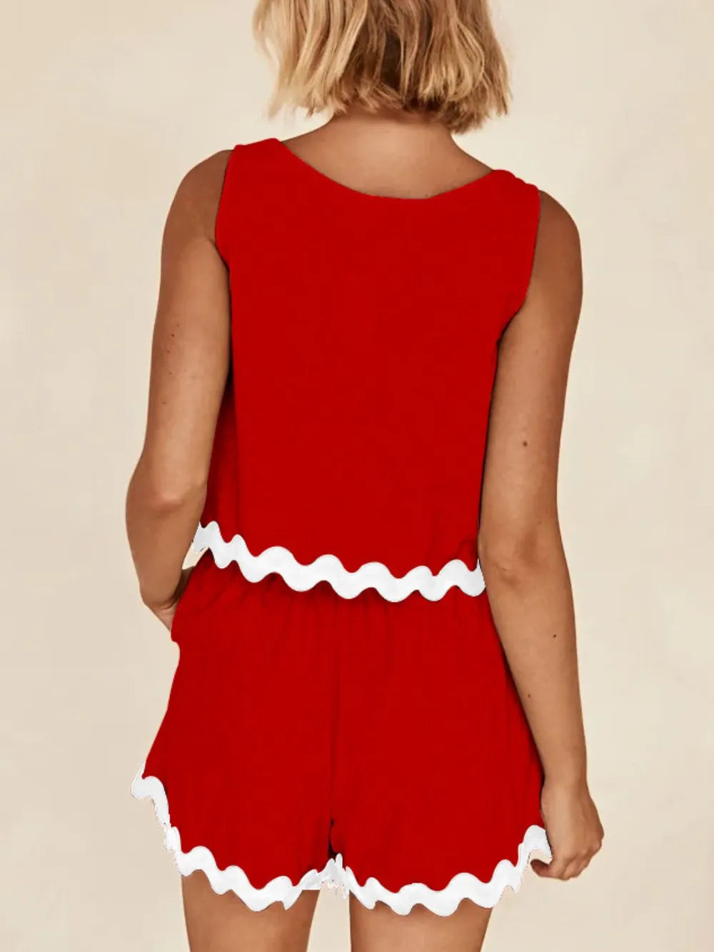 Ensemble débardeur et short à col rond et bordure contrastée