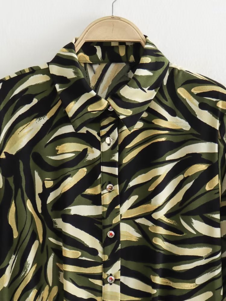Robe mi-longue plissée ample à col rond et manches au poignet pour femme, style rétro d'automne, imprimée, décontractée