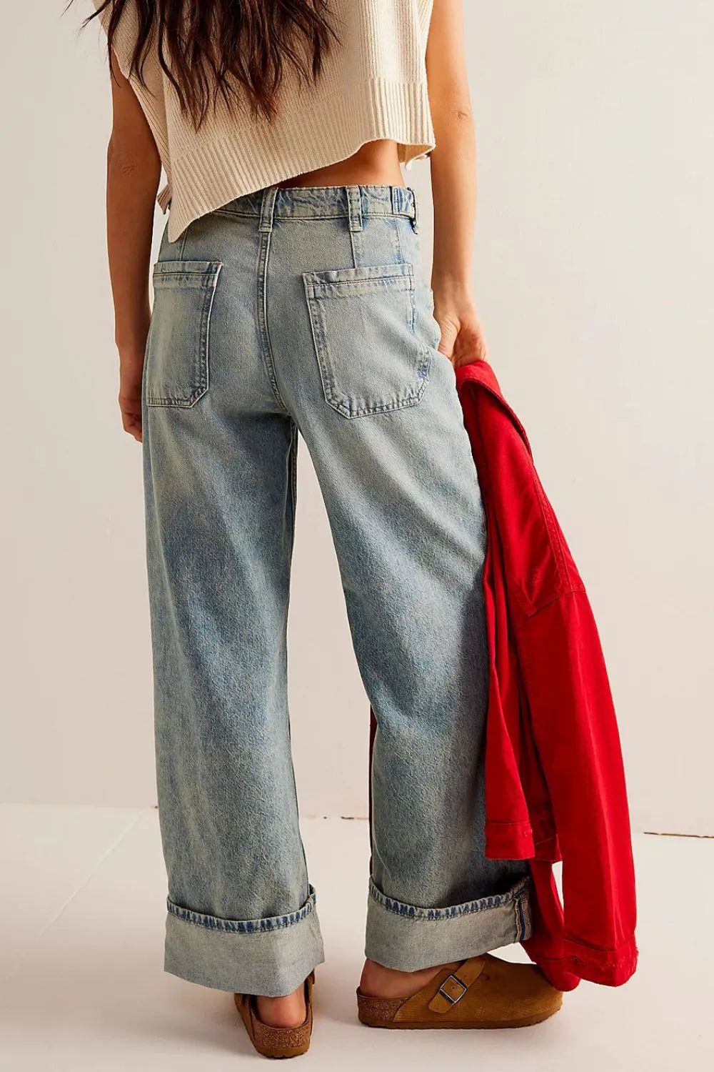 Pantalon Jean large délavé avec poches