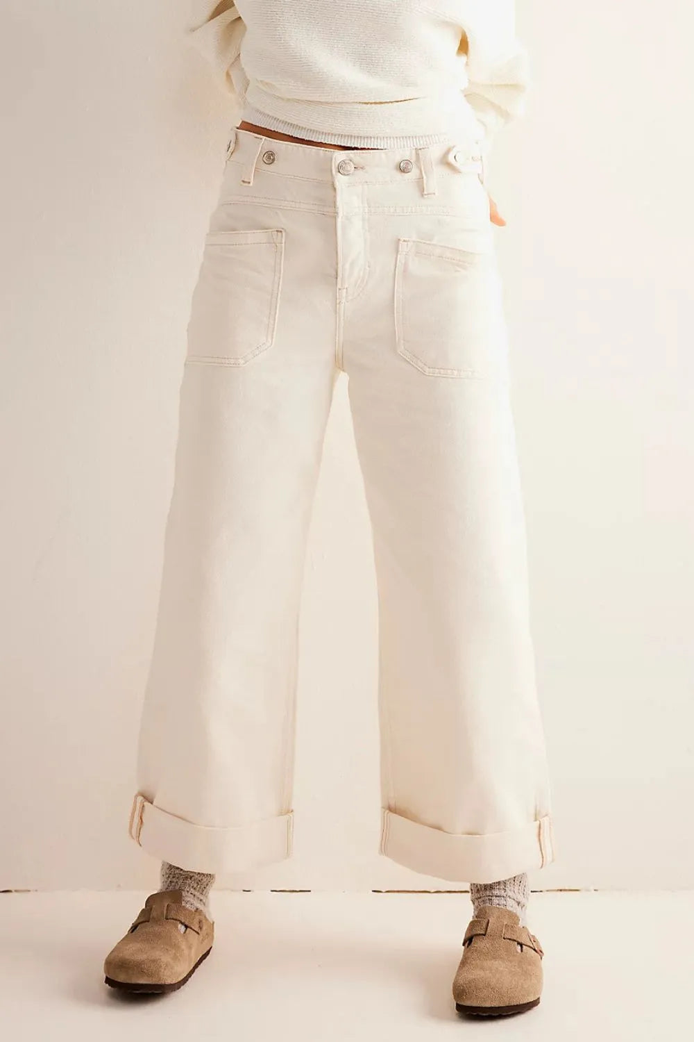 Pantalon Jean large délavé avec poches