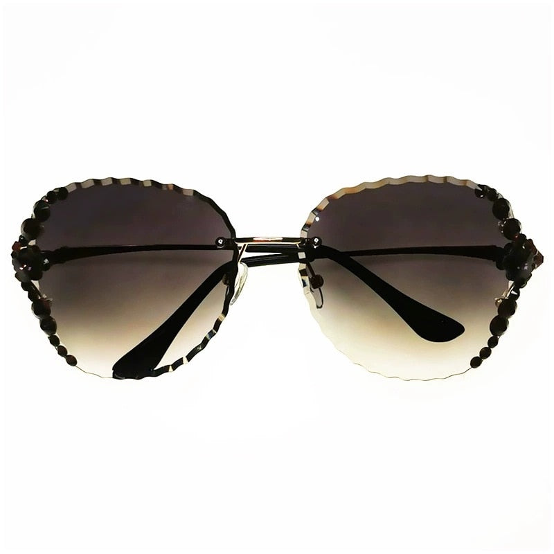 Lunettes de soleil tendance sans monture pour femmes, verres solaires de luxe à strass, style vintage, verres scintillants, verres UV400