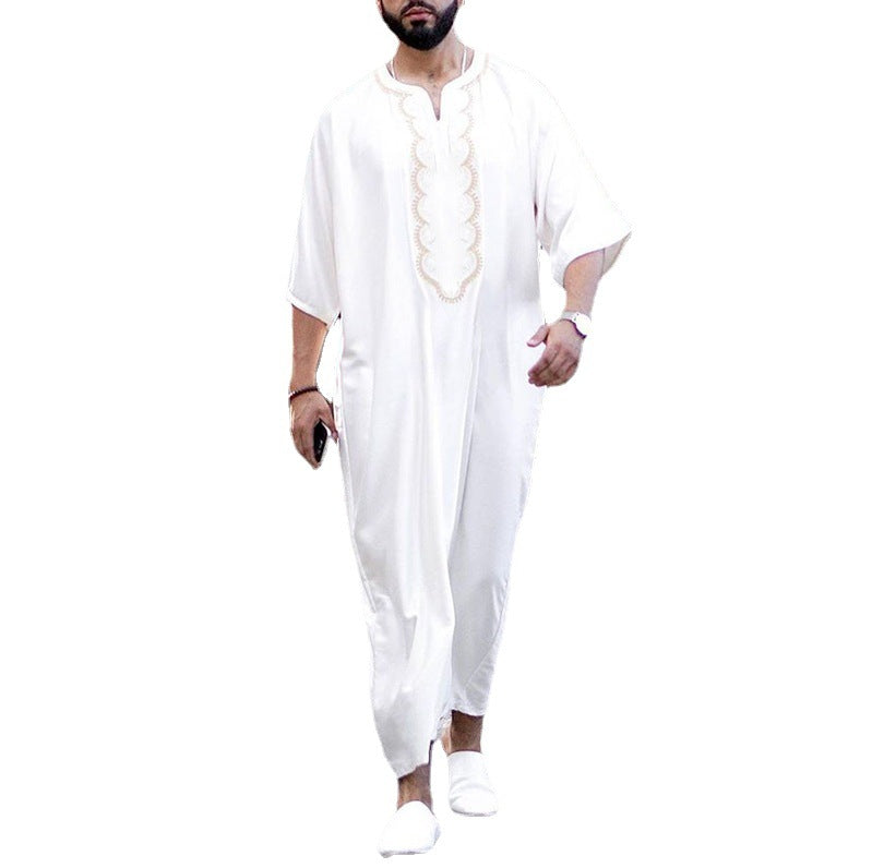 Robe Qamis pour homme, ample, décontractée à col en V et manches mi-longues