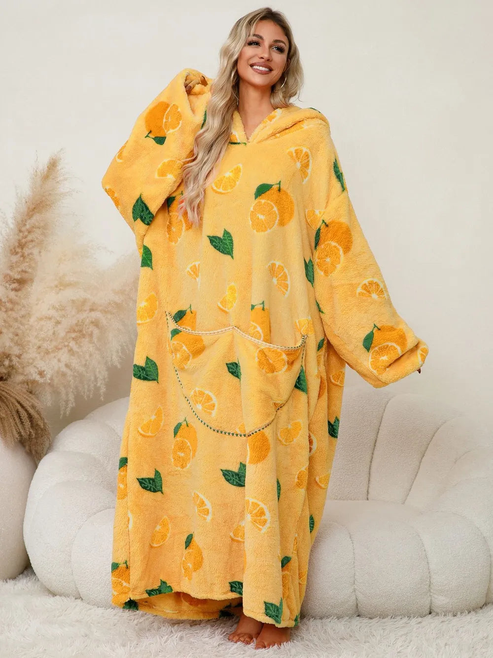 Pocketed Long Sleeve Hooded Lounge Dress