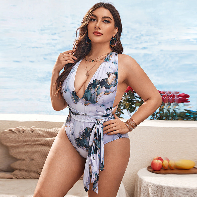 Bikini une pièce grande taille pour femme, imprimé tie-dye de haute qualité
