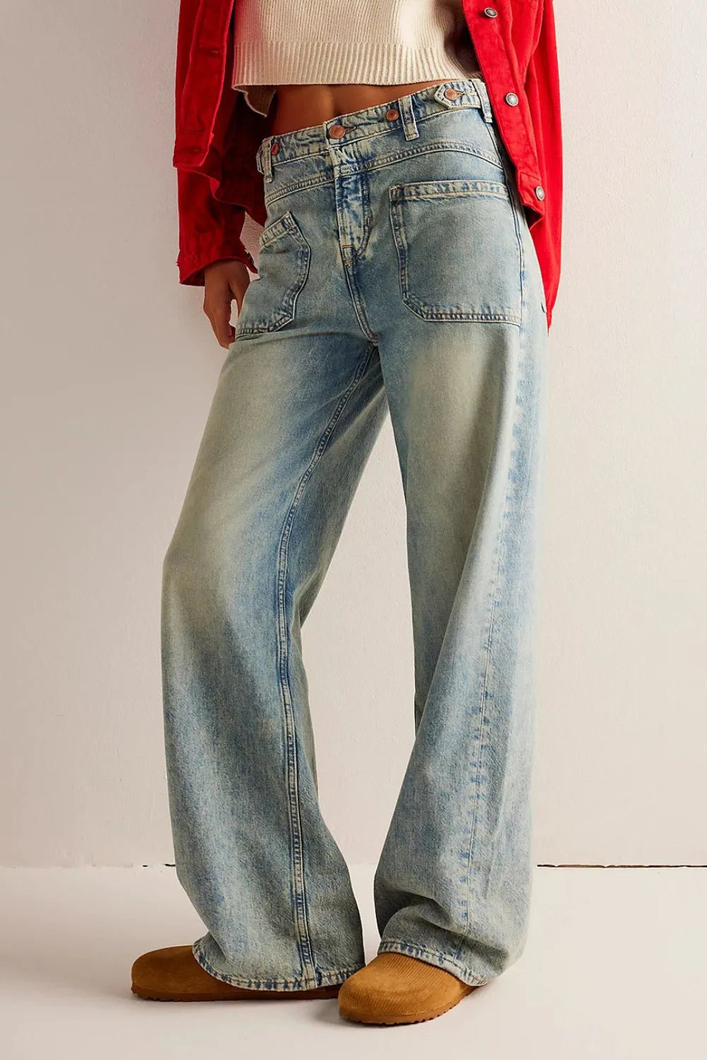 Pantalon Jean large délavé avec poches