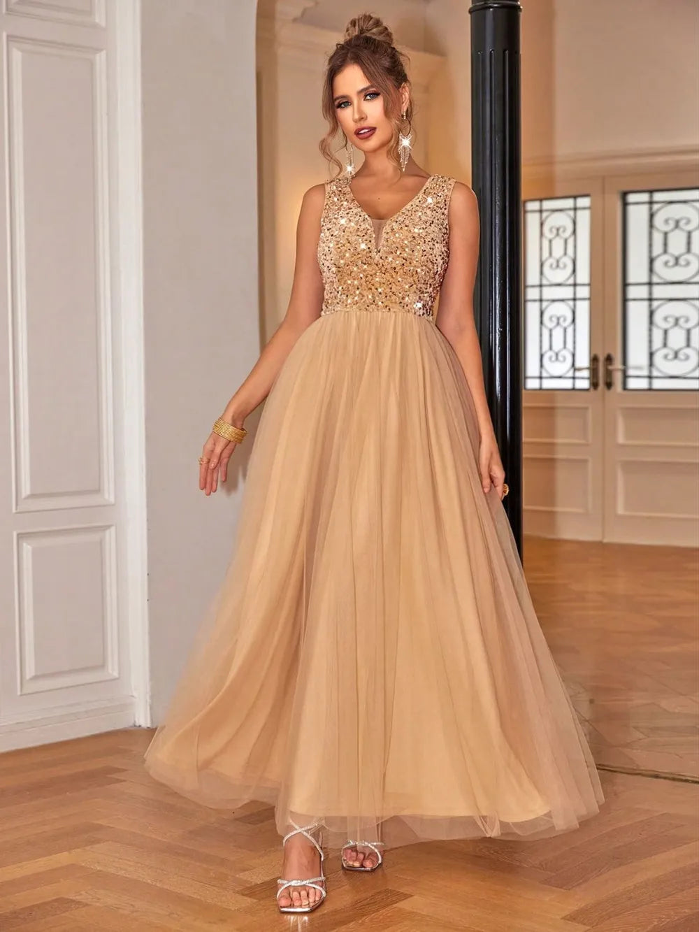 Robe trapèze en maille scintillante pour femme
