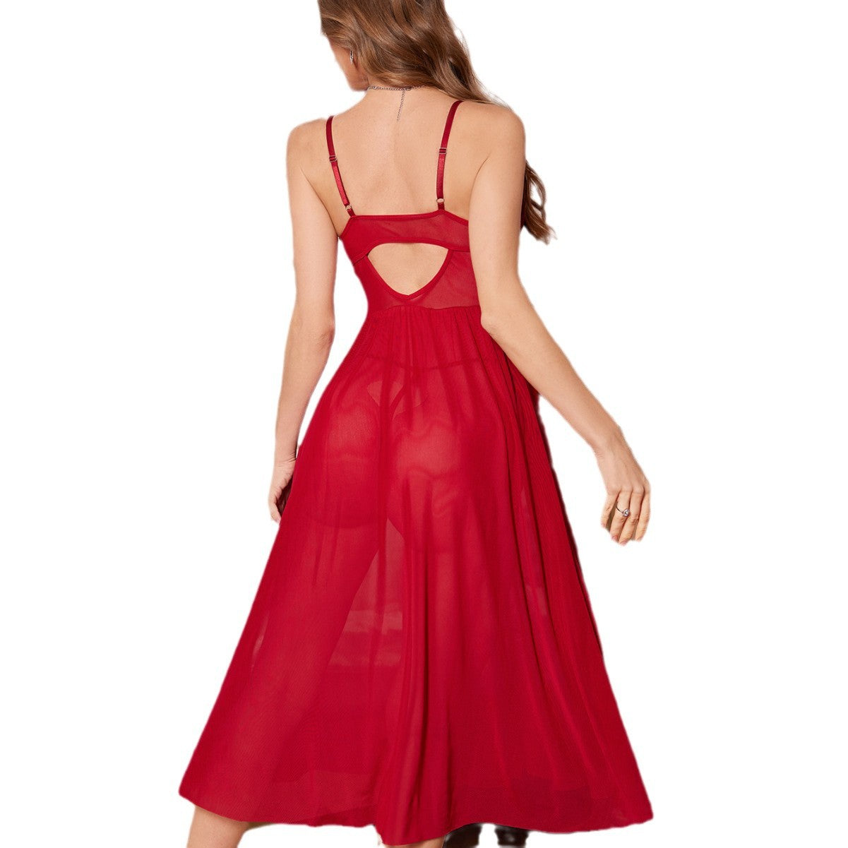 Lingerie sexy, jupe longue camisole sexy pour femme, chemise de nuit en maille fendue, ensemble érotique