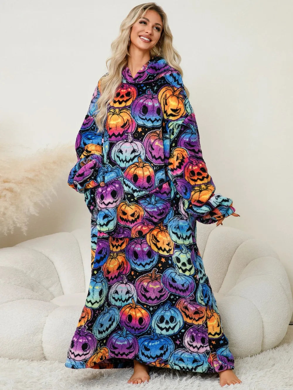 Pocketed Long Sleeve Hooded Lounge Dress