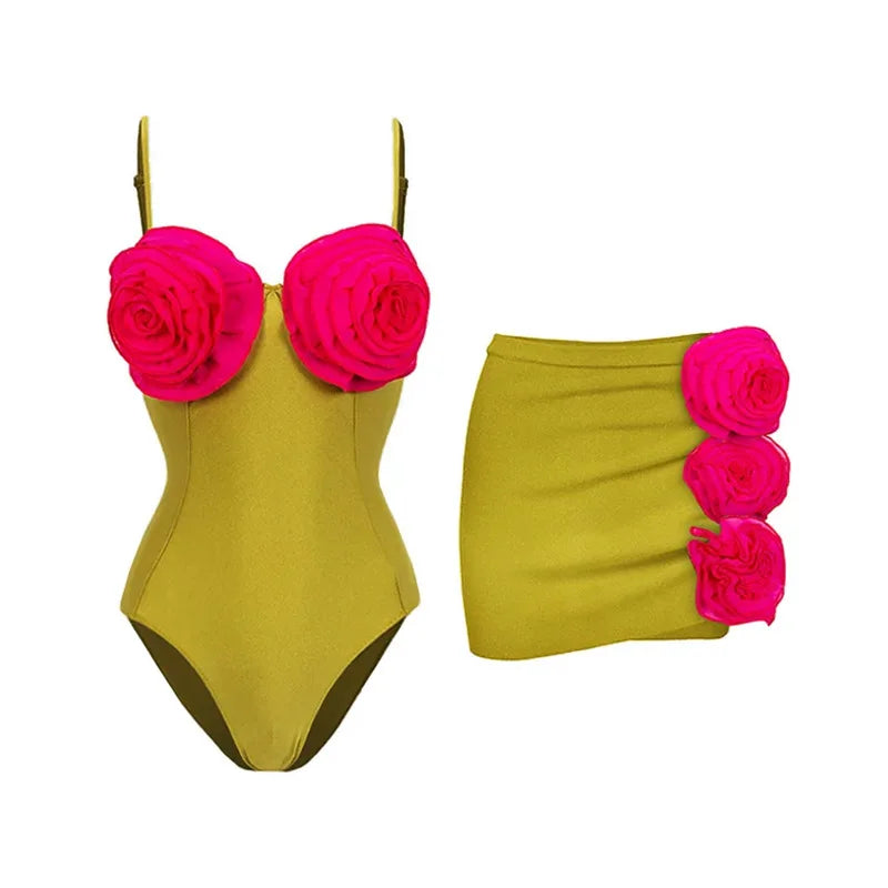 Maillot de bain une pièce à bretelles et jupe, imprimé floral, amincissant, pour femme, vêtements de plage