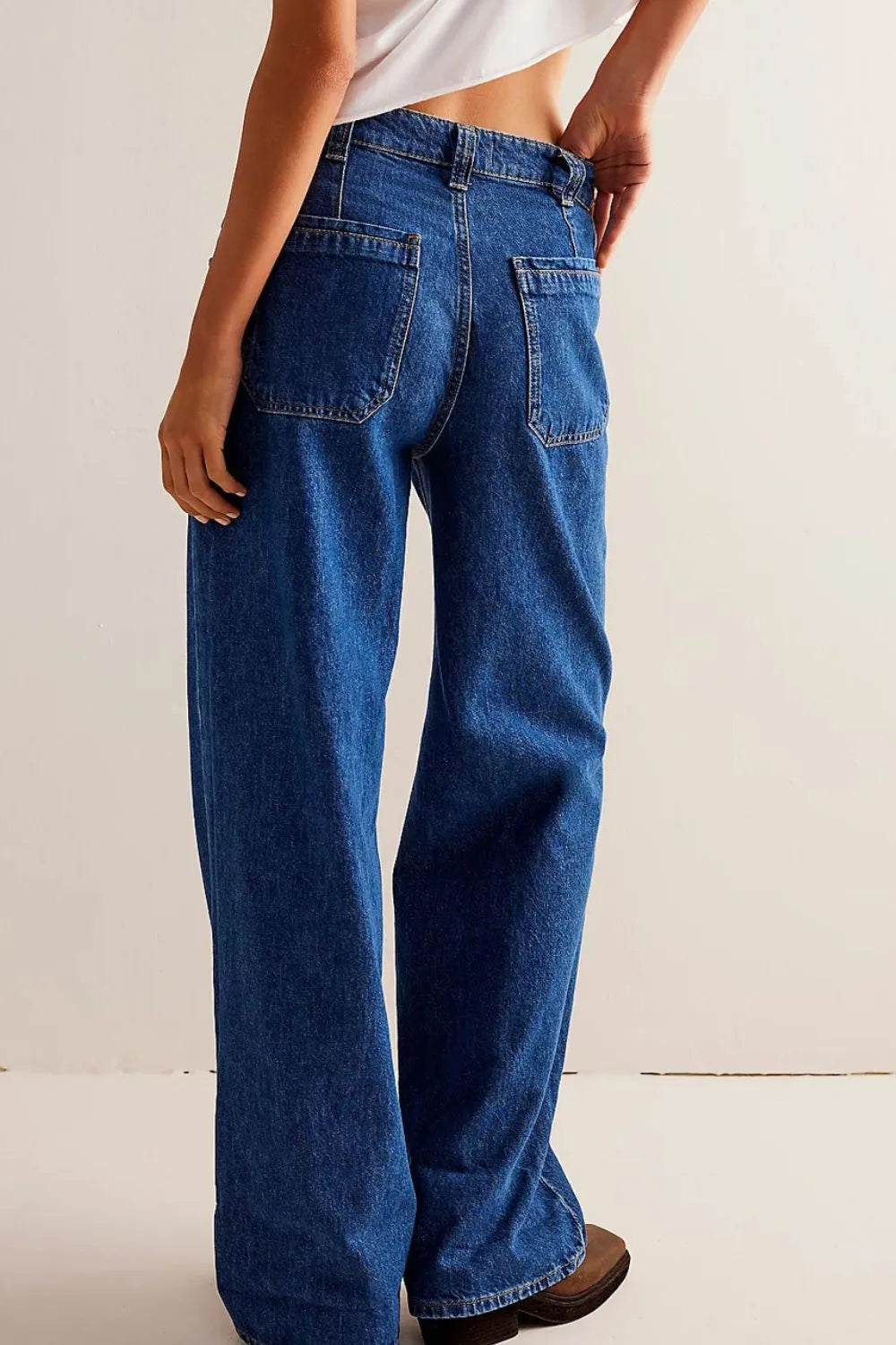 Pantalon Jean large délavé avec poches