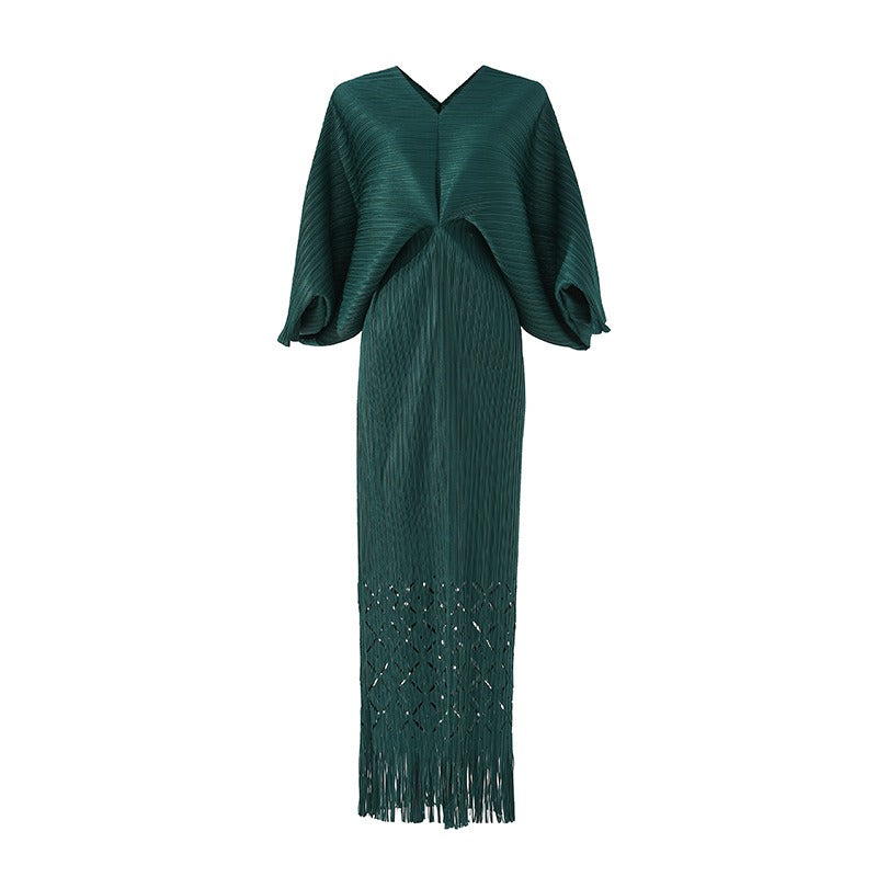Robe de haute qualité solide designer col en V bureau travail dames maxi robes pour femmes manches chauve-souris élégante robe de soirée