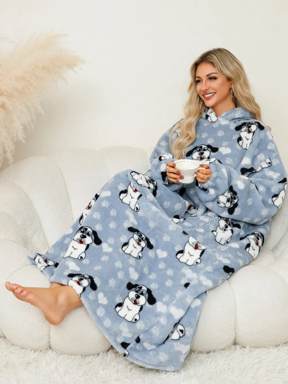Pocketed Long Sleeve Hooded Lounge Dress