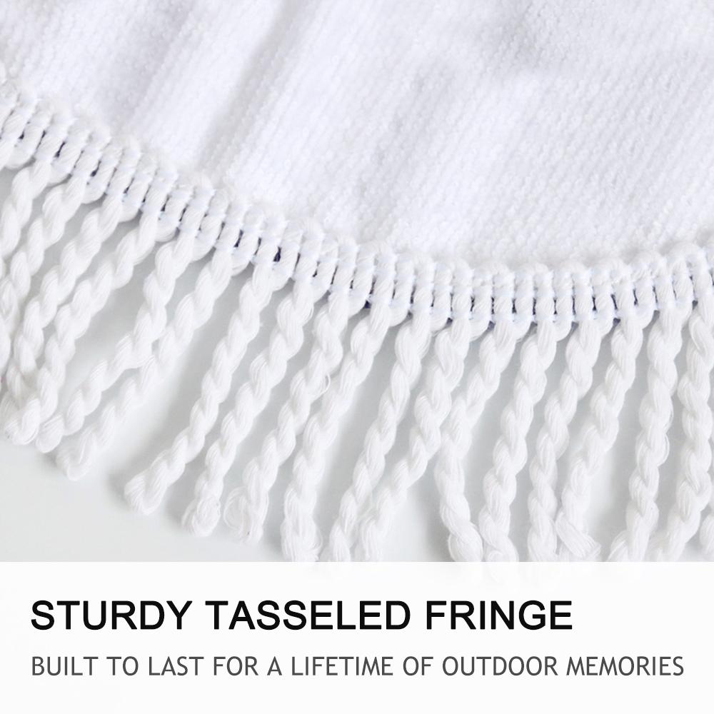 Serviette de plage ronde en microfibre pour adultes, serviette d'été à pompons, tapis de yoga, imprimée à la main, 150 cm