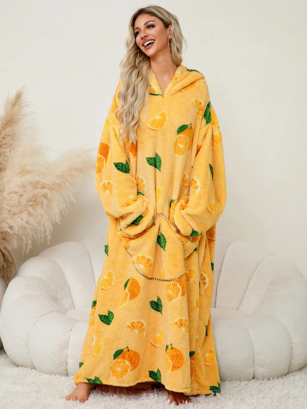 Pocketed Long Sleeve Hooded Lounge Dress