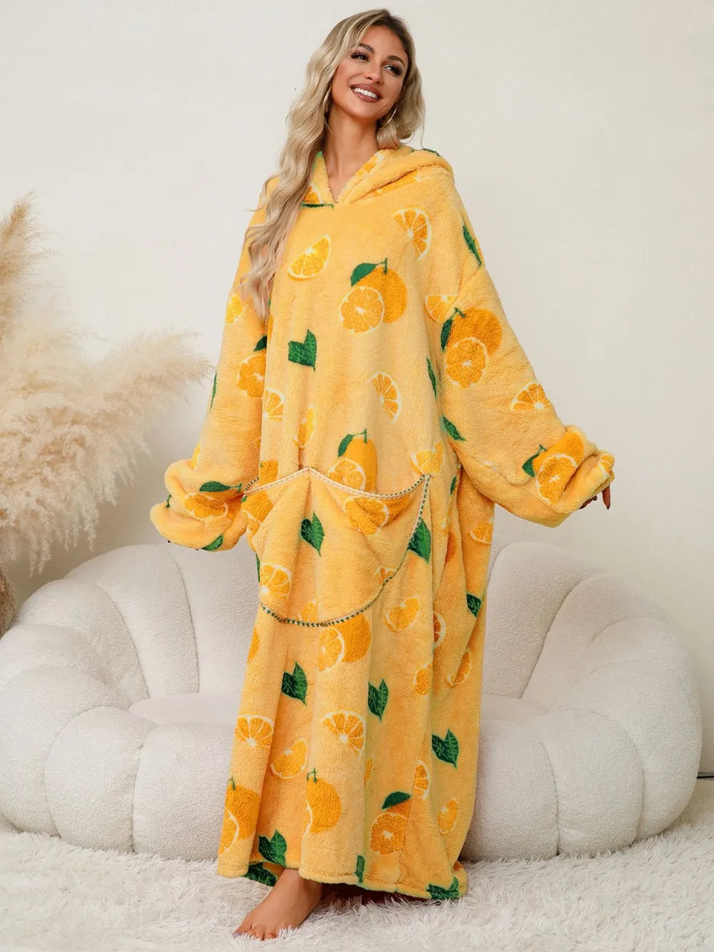 Pocketed Long Sleeve Hooded Lounge Dress