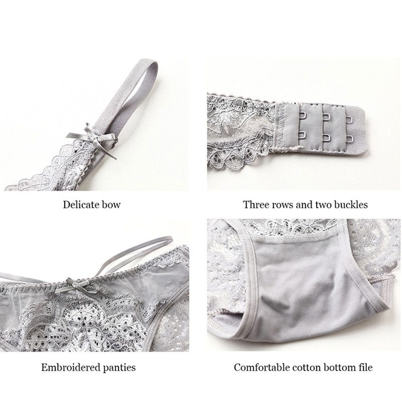 Ensemble de sous-vêtements verts pour femmes, soutien-gorge push-up, soutien-gorge en coton épais, noir, froncé, sexy, culotte, ensemble de lingerie en dentelle brodée
